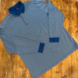 Hart Schaffer Marx Blue Collared Long Sleeve 100% Cotton Polo Shirt Mens XL NWOT